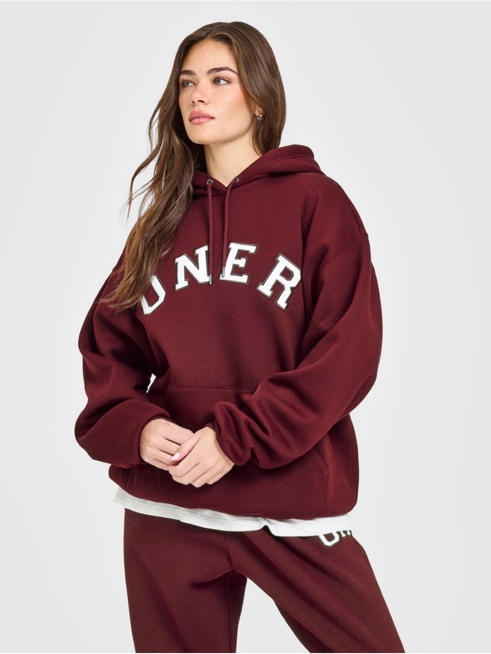 Oner Active Foundations Oversized Girlfriend Hoodie Rosewood XSmall XS maroon